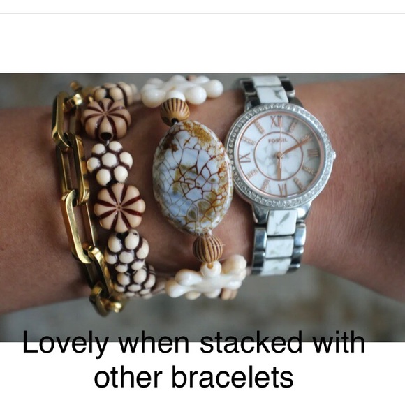 Stunning brown, gold & cream stretch bracelet w/Jasper stone - NEW in package - Picture 2 of 9